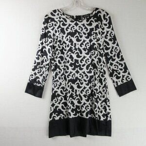 Bebe Silk Shift Dress Size M Black and White Abstract Long Sleeve